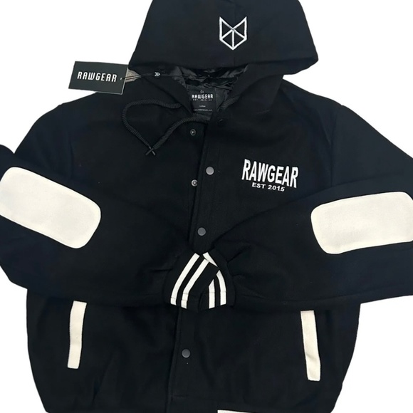 NEW  LA Rawgear Embroidered Letterman Jacket Hoodie Black - Picture 2 of 5